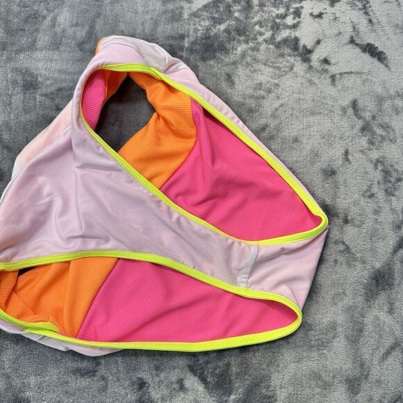 POPVIL Sz L High Waisted Bikini Bottom Neon Color Block Pink Yellow Orange NWT - Picture 7 of 10